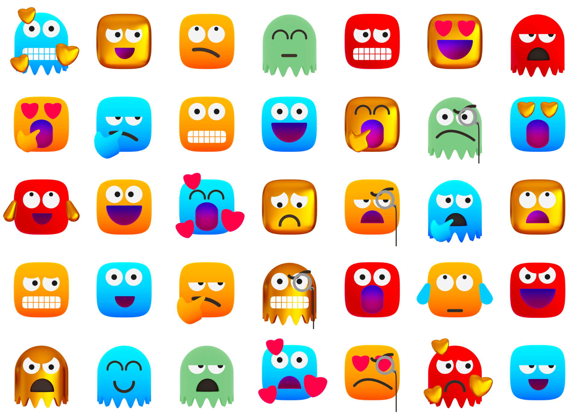 A set of 3D emojis
