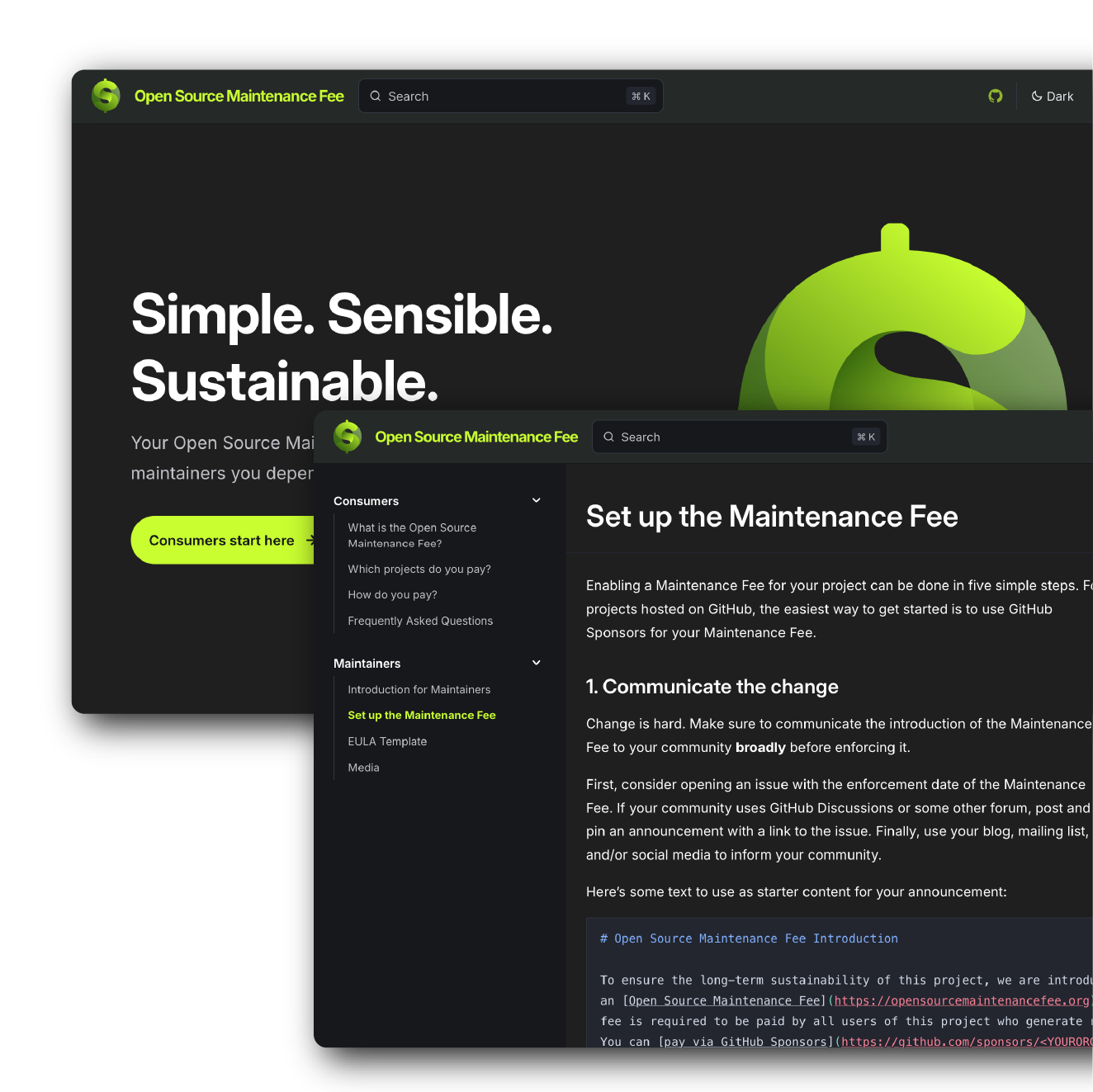 Screenshots of the osmf website showing starlight design
