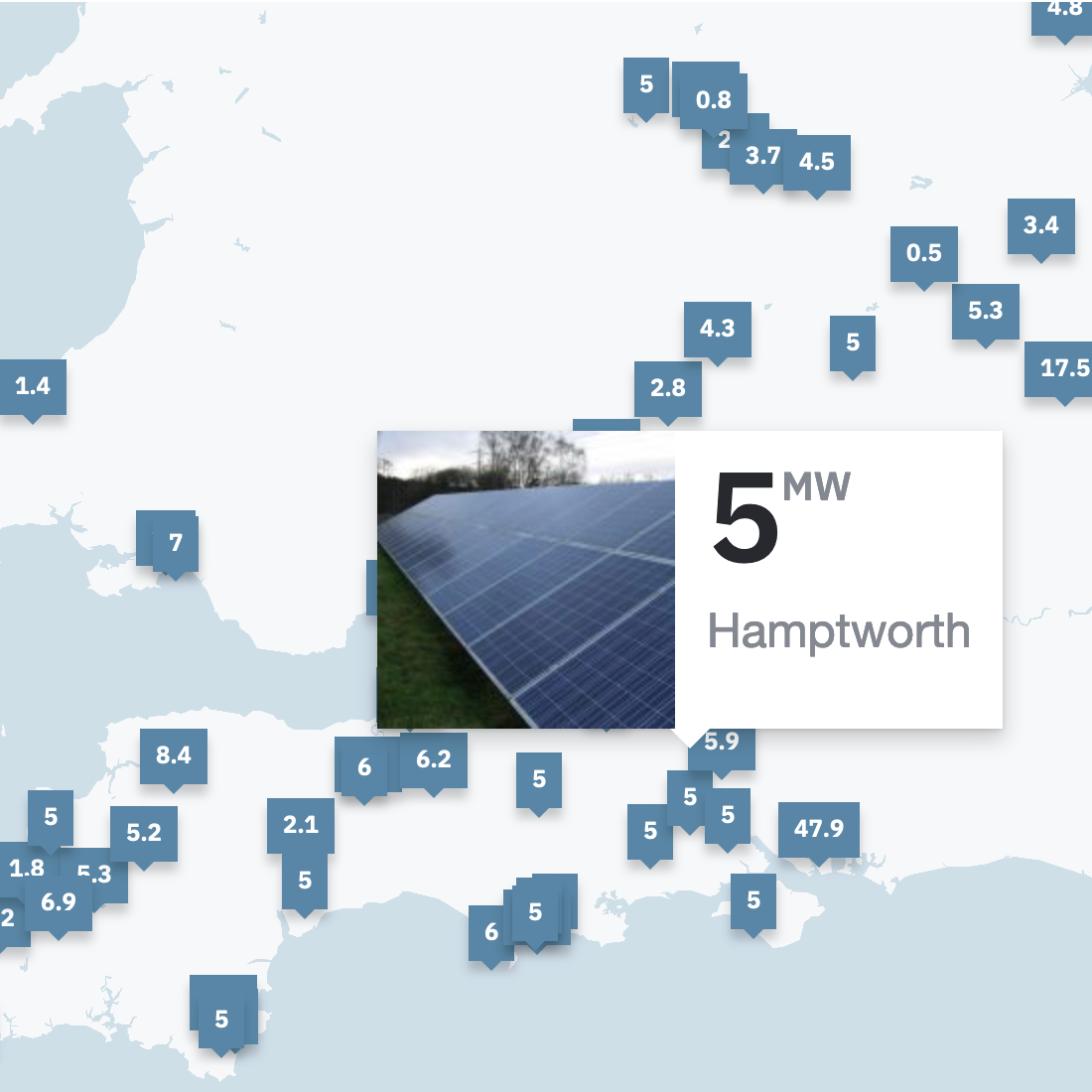 A map of solar farms on bluefield sif website