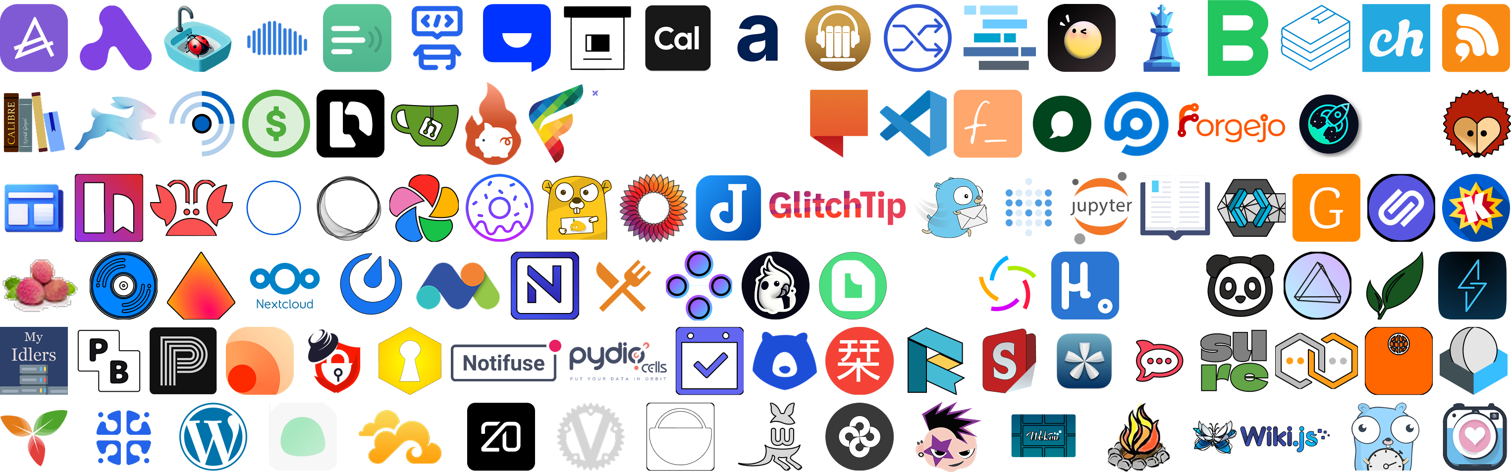 screenshot of all the many app icons pikapods offers to host