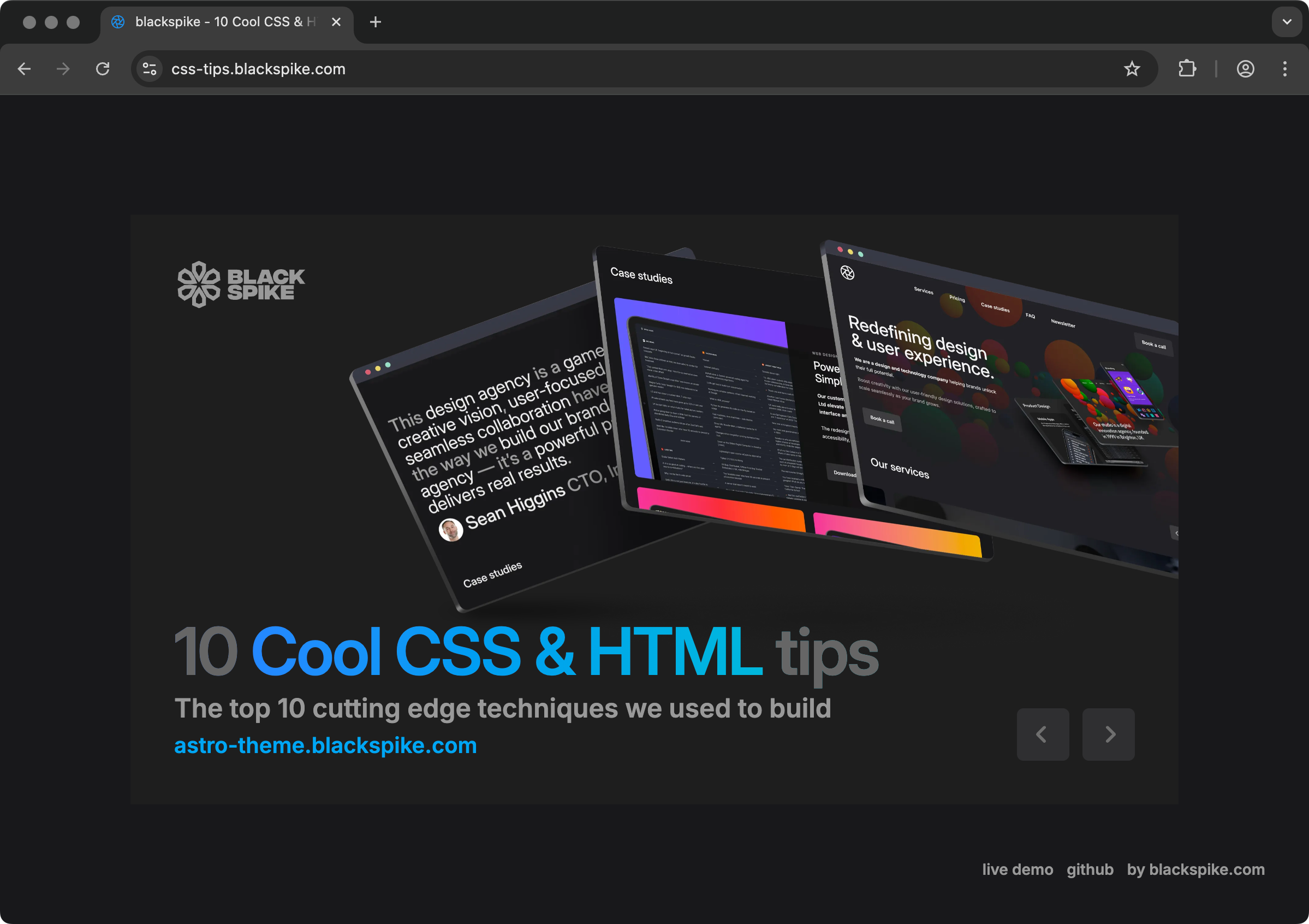 Screenshot of the Astro slides website