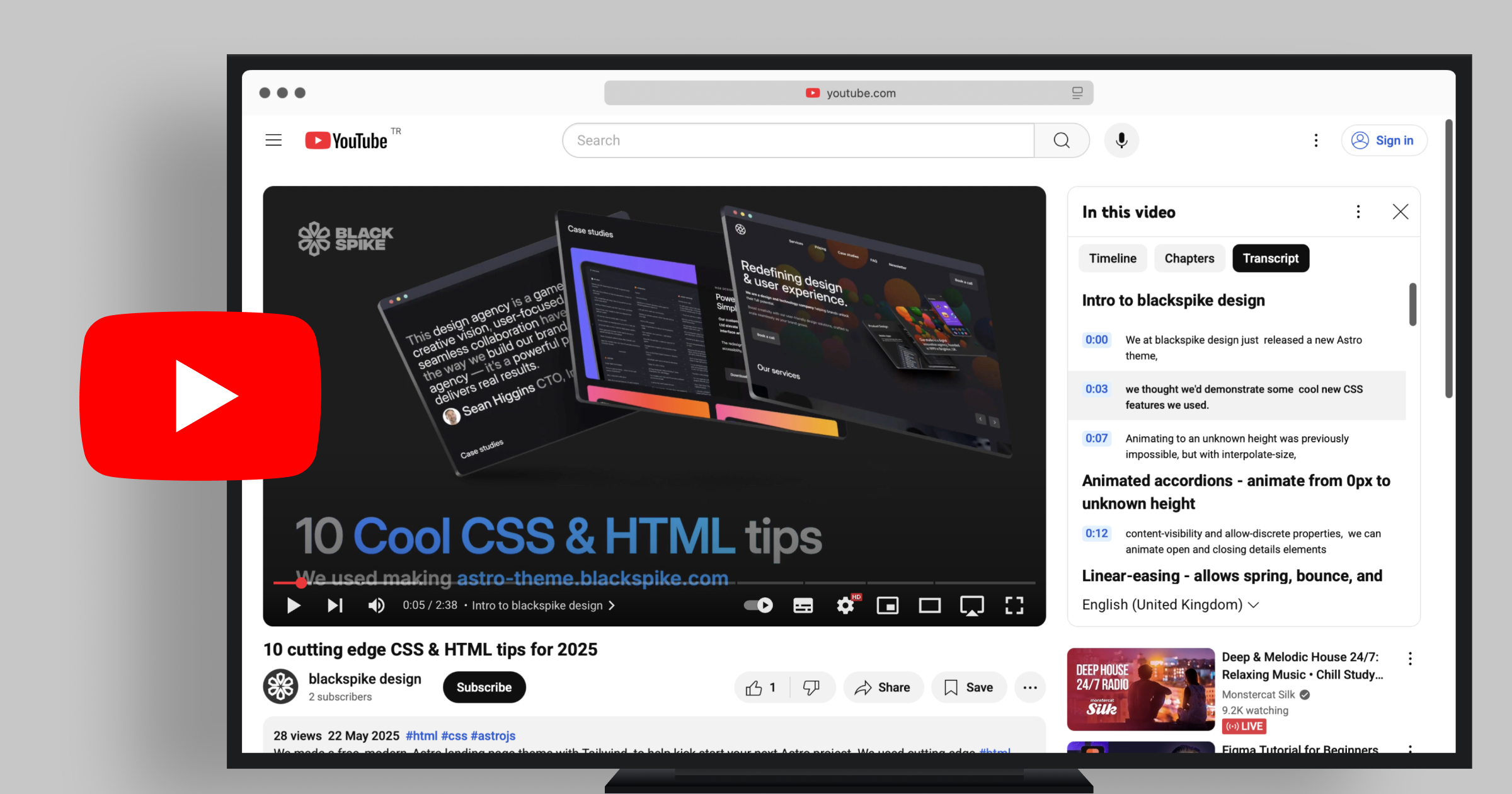 Screenshot of our new youtube channel
