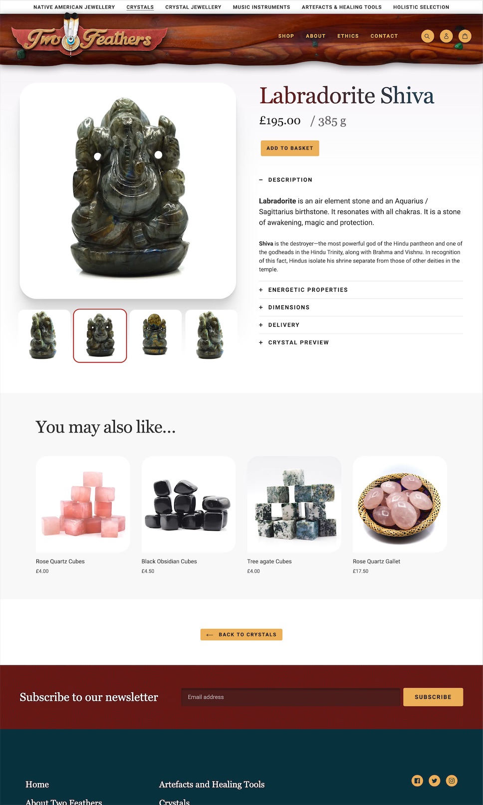 Product page showing crystals