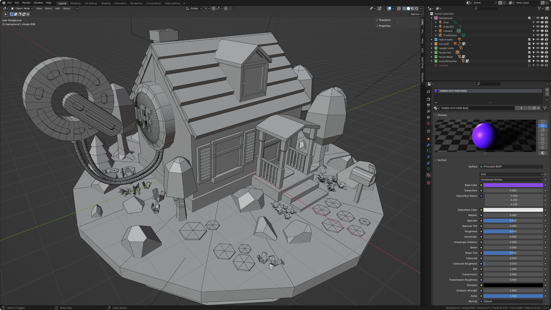 A screenshot of a 3D house being modelled in blender