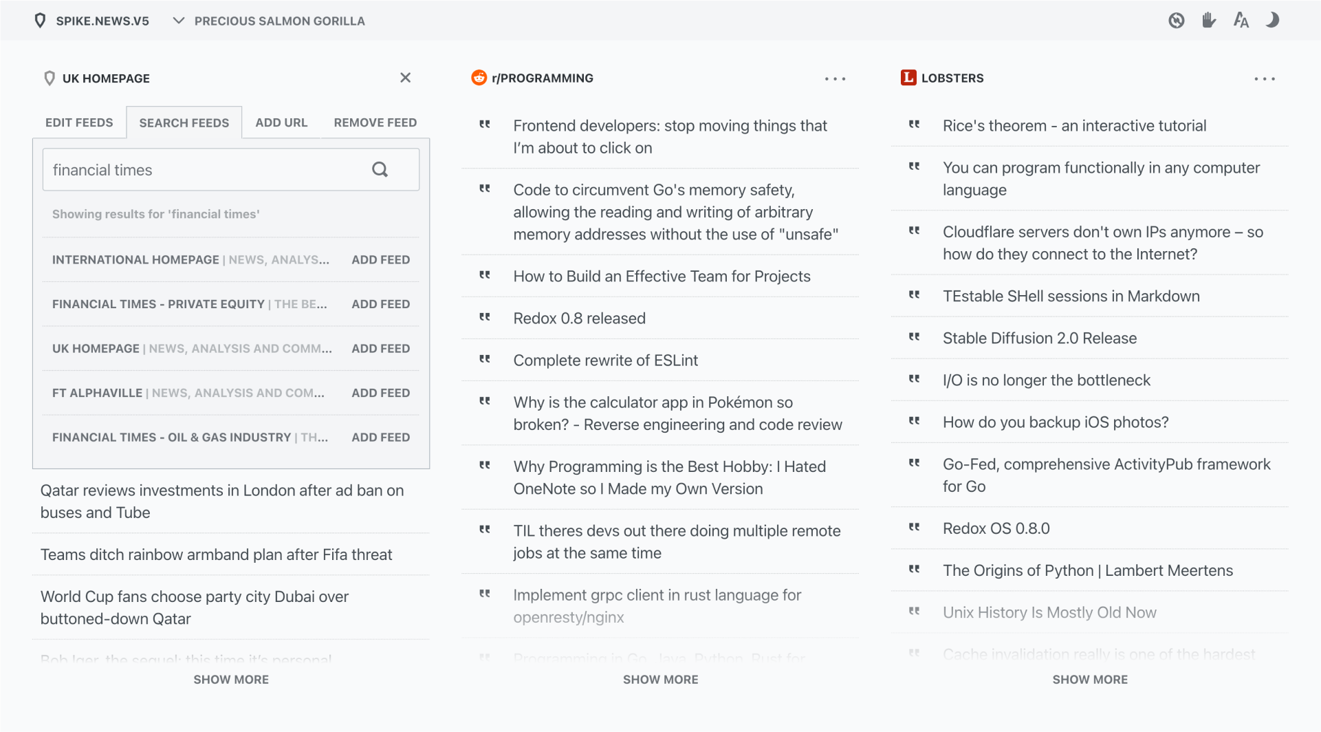 Screenshot of spike.news in a light theme
